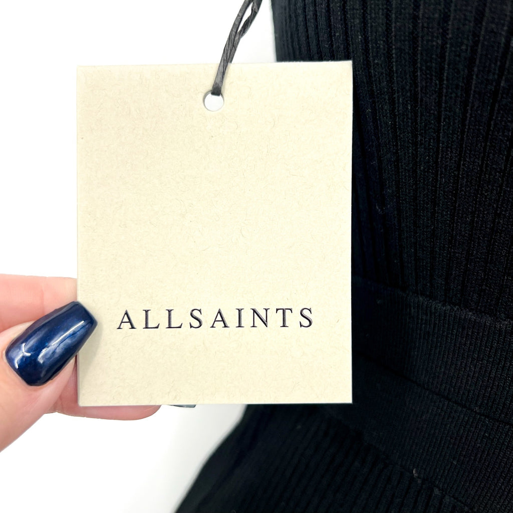ALLSAINTS Daisy Cut Out Maxi Dress Small Black Asymmetric One Shoulder Knit NWT