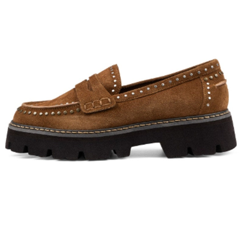 Donald Pliner Womens Massy Loafers US 5.5M EU 36 Brown Suede Studs NWOB