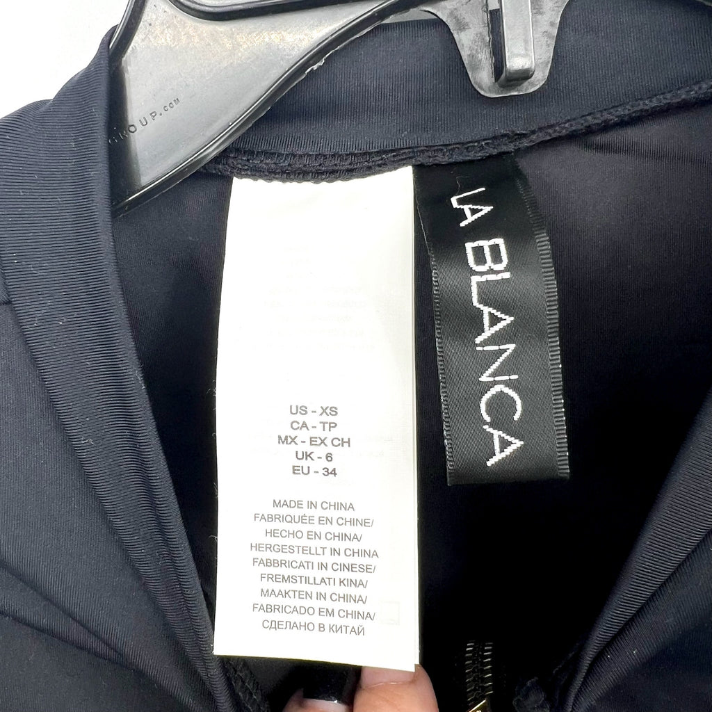 LA BLANCA Women's Zip-Front Paddlesuit Swimsuit XS Black Shirred Long Sleeve NWT
