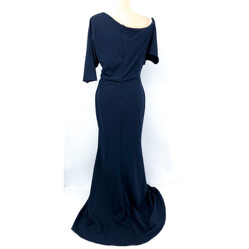 BETSY & ADAM Asymmetrical Scuba Crepe Dress Size 12 Navy Blue A25025 NWT