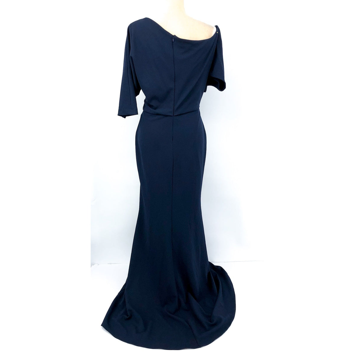 BETSY & ADAM Asymmetrical Scuba Crepe Dress Size 12 Navy Blue A25025 NWT