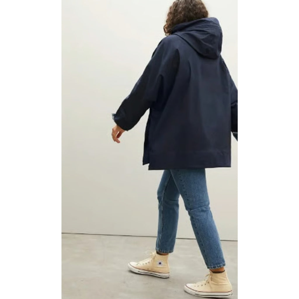 EVERLANE Women's The ReNew Poncho Hooded Raincoat Small Midnight Navy Blue NWT