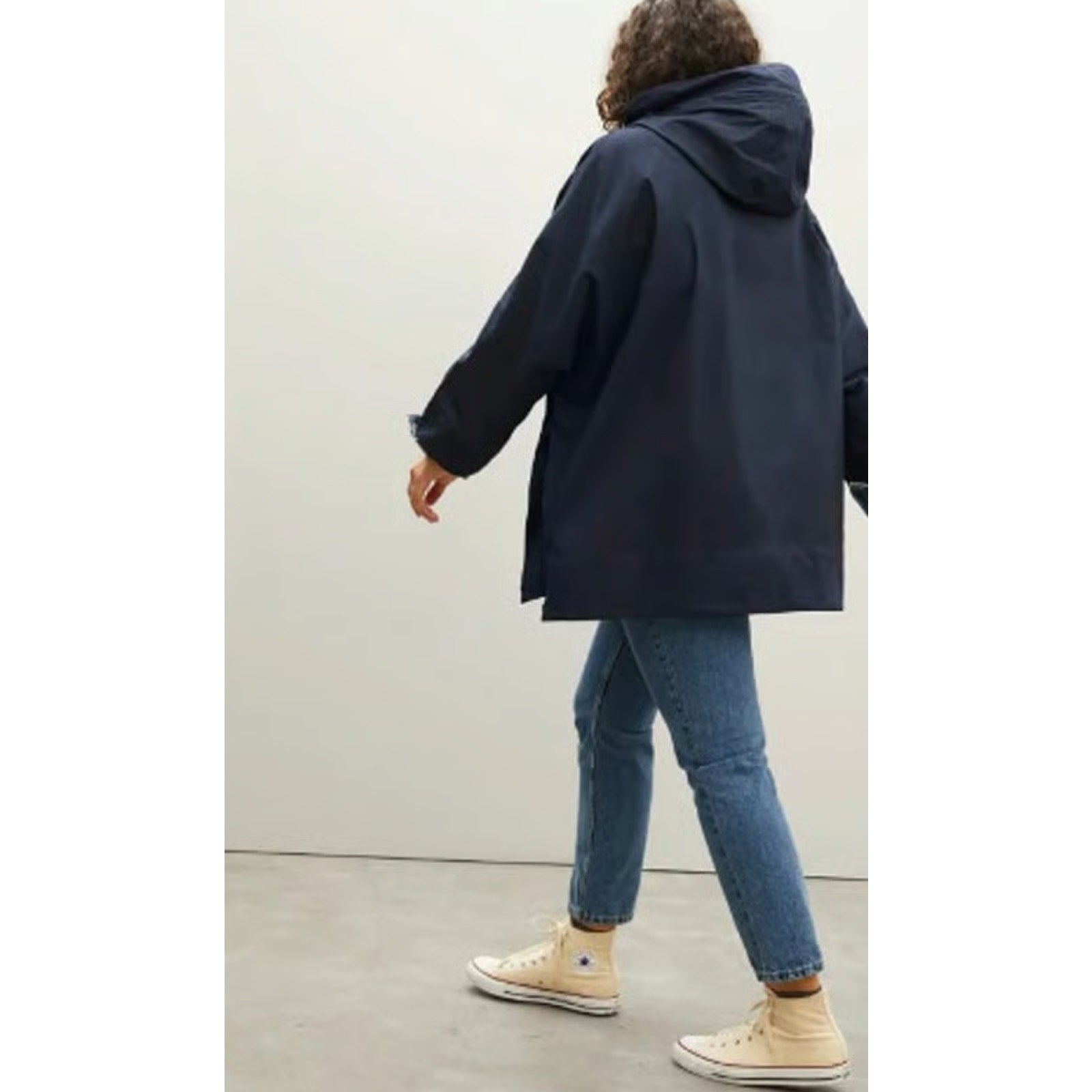 EVERLANE Women's The ReNew Poncho Hooded Raincoat Small Midnight Navy Blue NWT