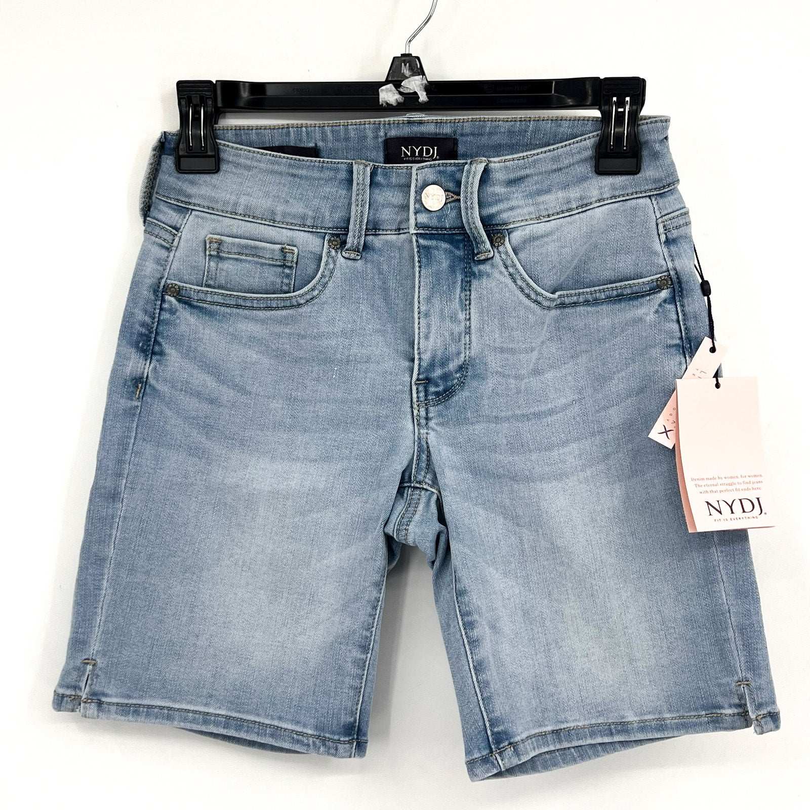 NYDJ Womens Ella Denim Shorts Size 00 Light Blue Poetry 8" Inseam NWT
