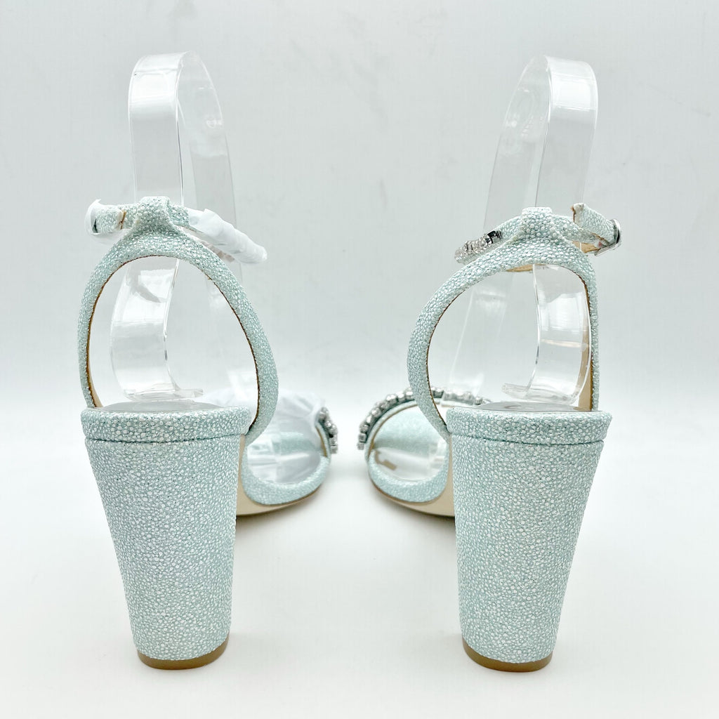BADGLEY MISCHKA Womens Tasmine Tall Evening Sandals US 6.5 Blue Crystals NIB