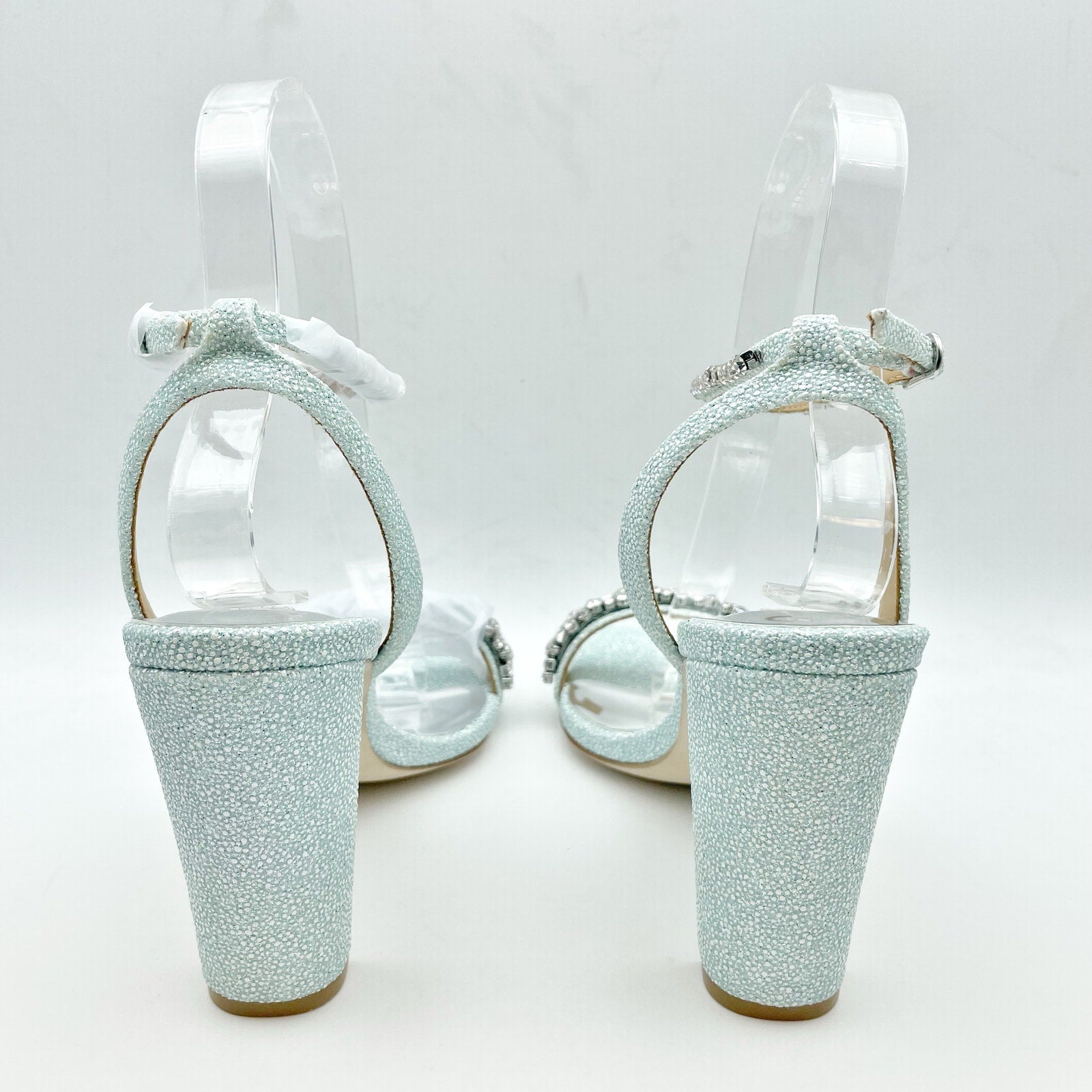 BADGLEY MISCHKA Womens Tasmine Tall Evening Sandals US 6.5 Blue Crystals NIB