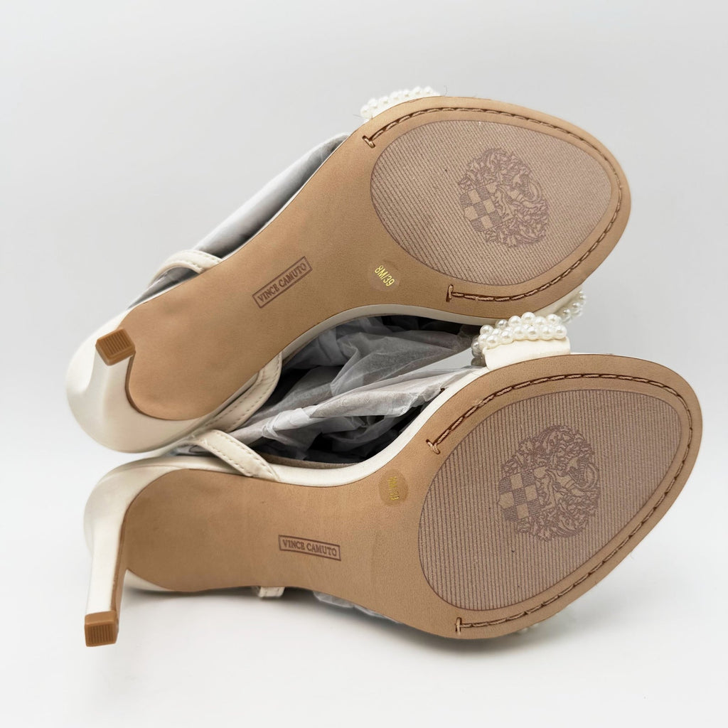 Vince Camuto Womens Arleem Pearl Beaded High Heel Sandals Size 8 Off White NWOB