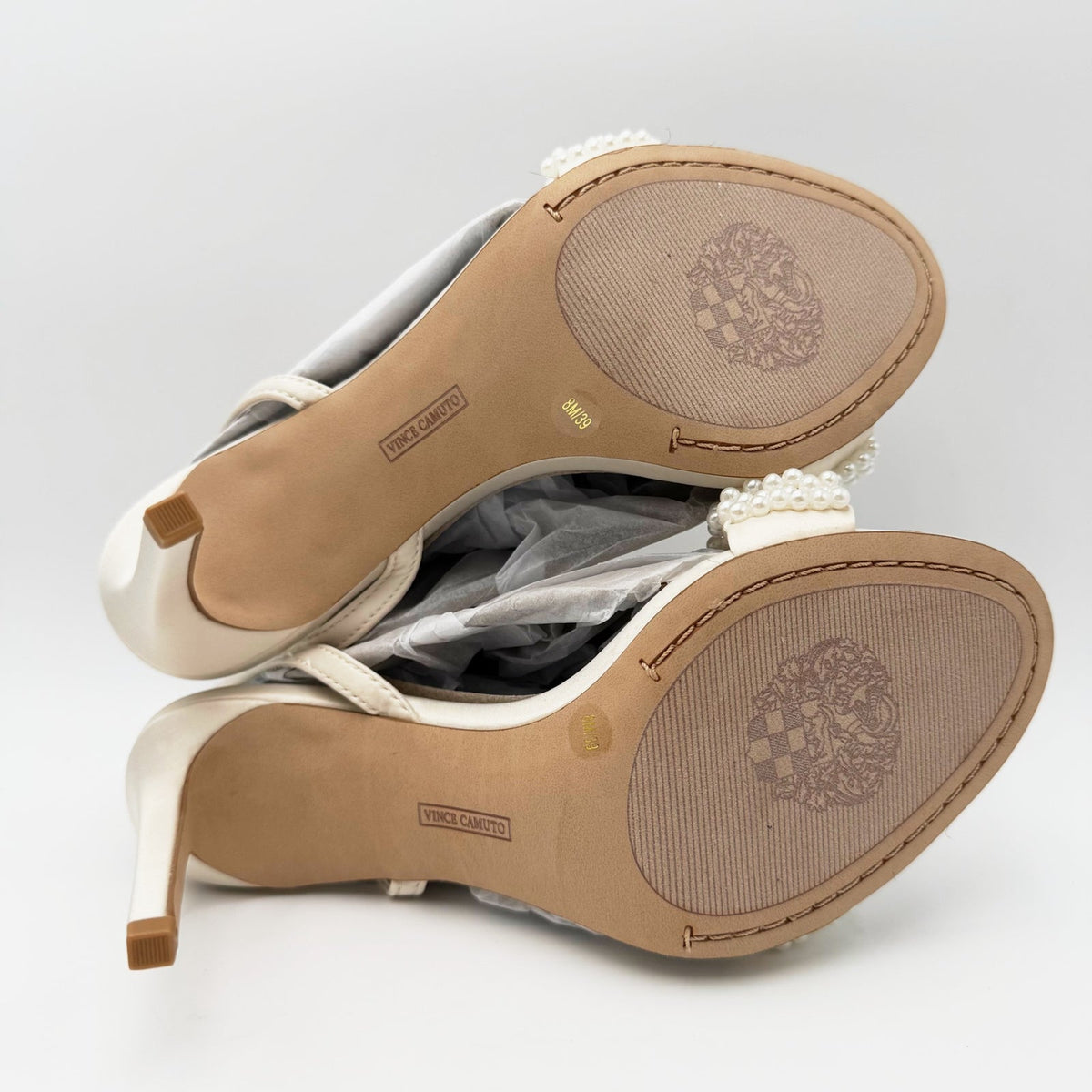 Vince Camuto Womens Arleem Pearl Beaded High Heel Sandals Size 8 Off White NWOB