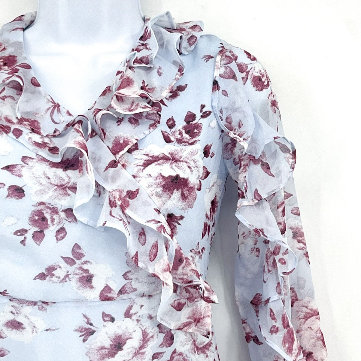 BARDOT JUNIOR Girl's Lianna Floral Frill Dress Size 14 Sky Blue Long Sleeve NWT