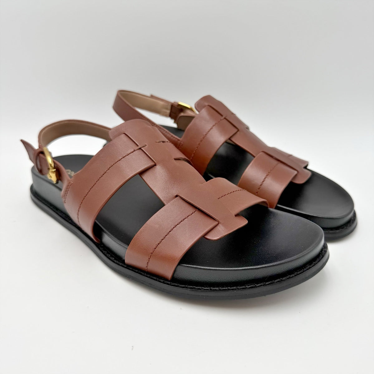 Cole Haan Womens Marlee Fisherman Sandals Size 8.5 Dark Cuoio Brown Leather NWOB
