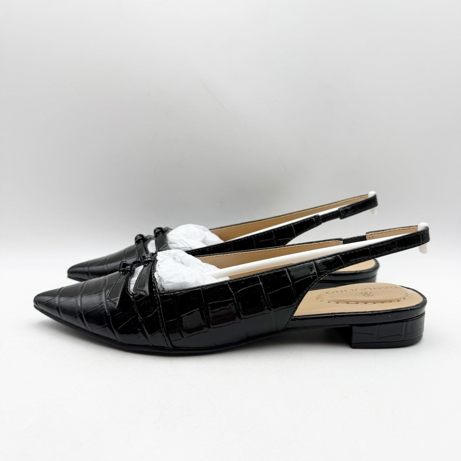 Bandolino Womens Aleeza Flats US 6 M Black Croc Vegan Leather NIB