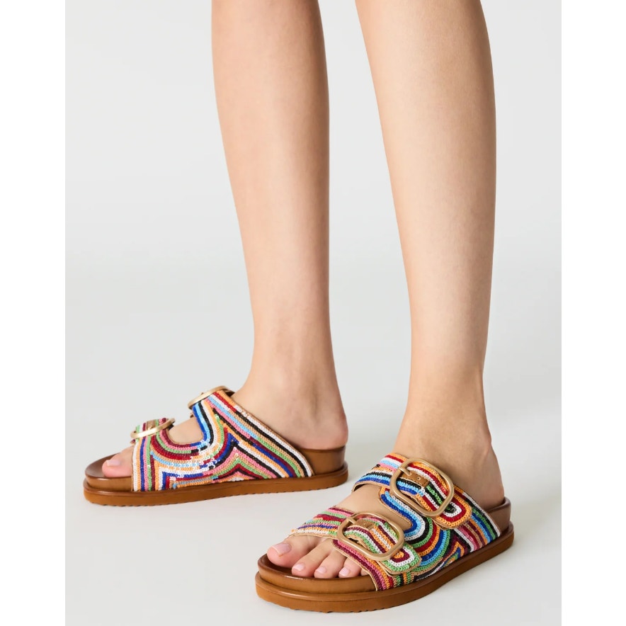 Steve Madden Womens Tourist Footbed Sandals Size 7.5 Multicolor Sequins NIB