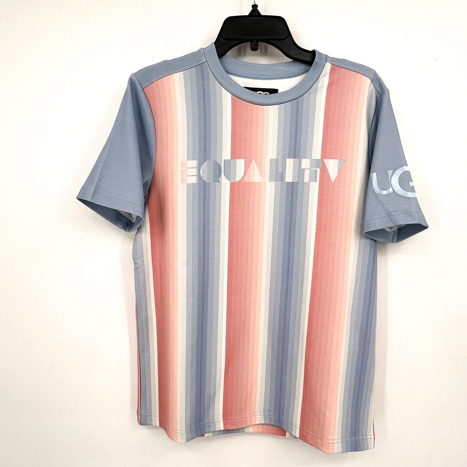 UGG UNISEX Pride Logo Equality T-shirt XS Blue Multi Stripe Short Sleeve NWT