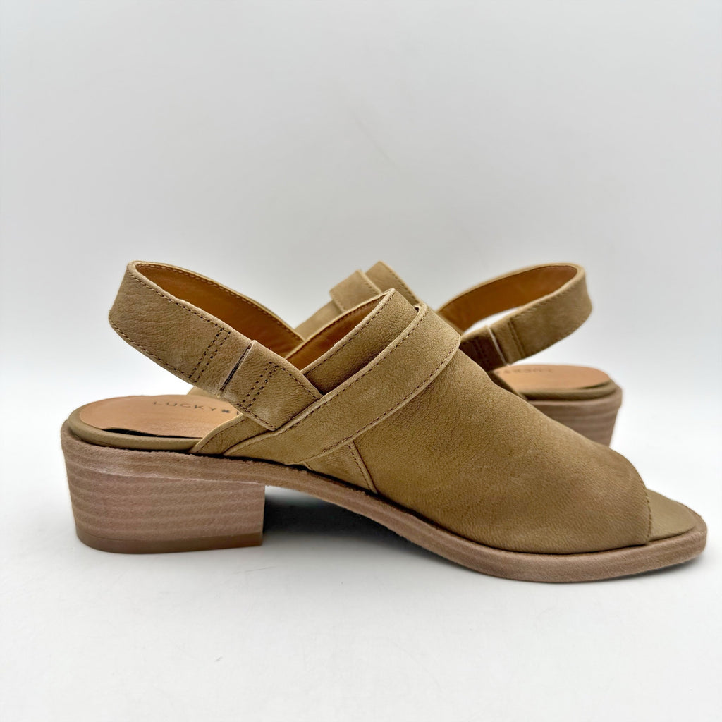 Lucky Brand Womens Badret Heel Sandals US 6 M EU 36 Dark Tan Suede NIB