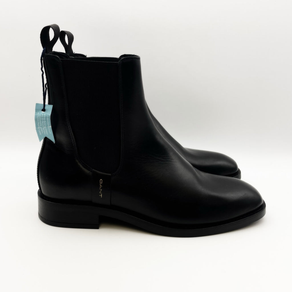 Gant Women's Fayy Chelsea Boots Size 7.5 EU 39 Black Leather Pull-On NWOB