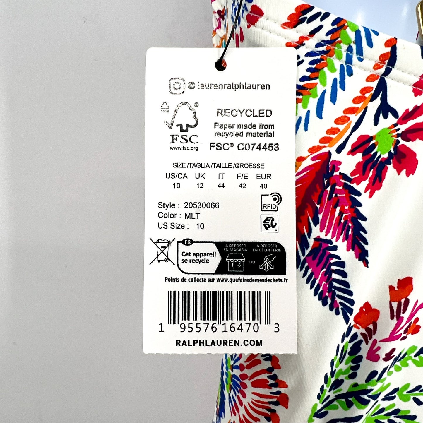 LAUREN RALPH LAUREN Fleurette Floral One Piece Swimsuit 10 White Floral NWT