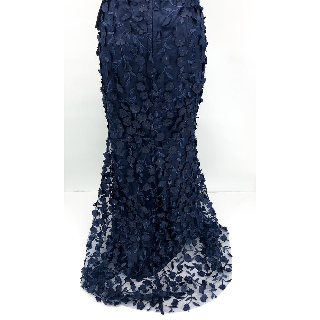 ELIZA J Women's Off The Shoulder 3D Floral Gown Size 10 Navy Blue Tie Dress NWOT