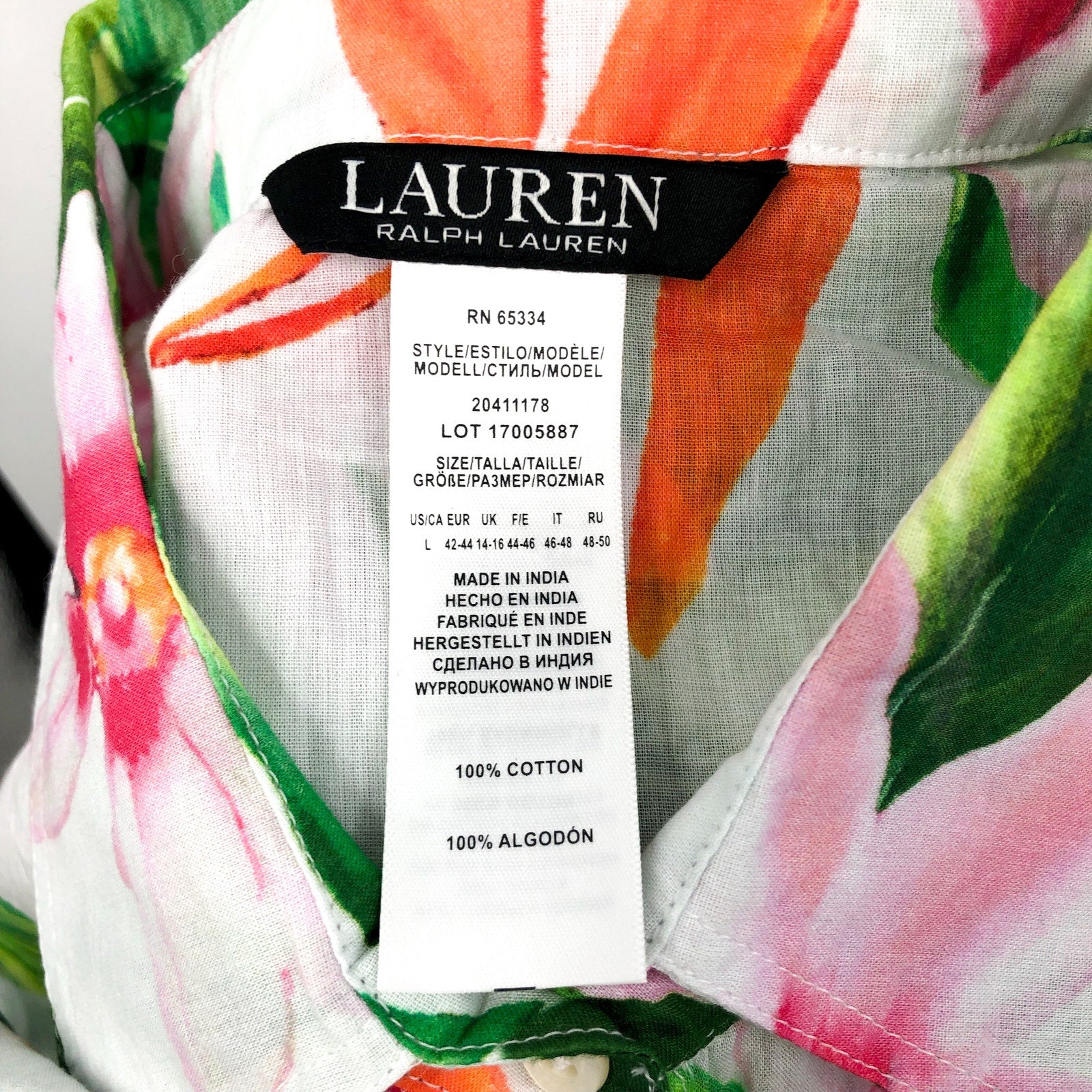 LAUREN RALPH LAUREN Tropical Floral Voile Shirtdress Large White Multi NWT