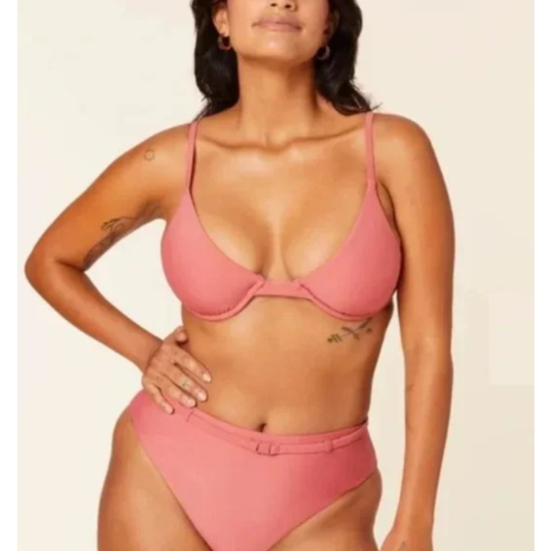 ANDIE SWIM Sicily Bikini Top Small Punch Pink Underwired Stretch Swim NWT