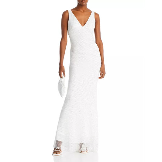 AQUA FORMAL Women's Rhinestone Embellished Fishnet Gown Size 12 Ivory NWT