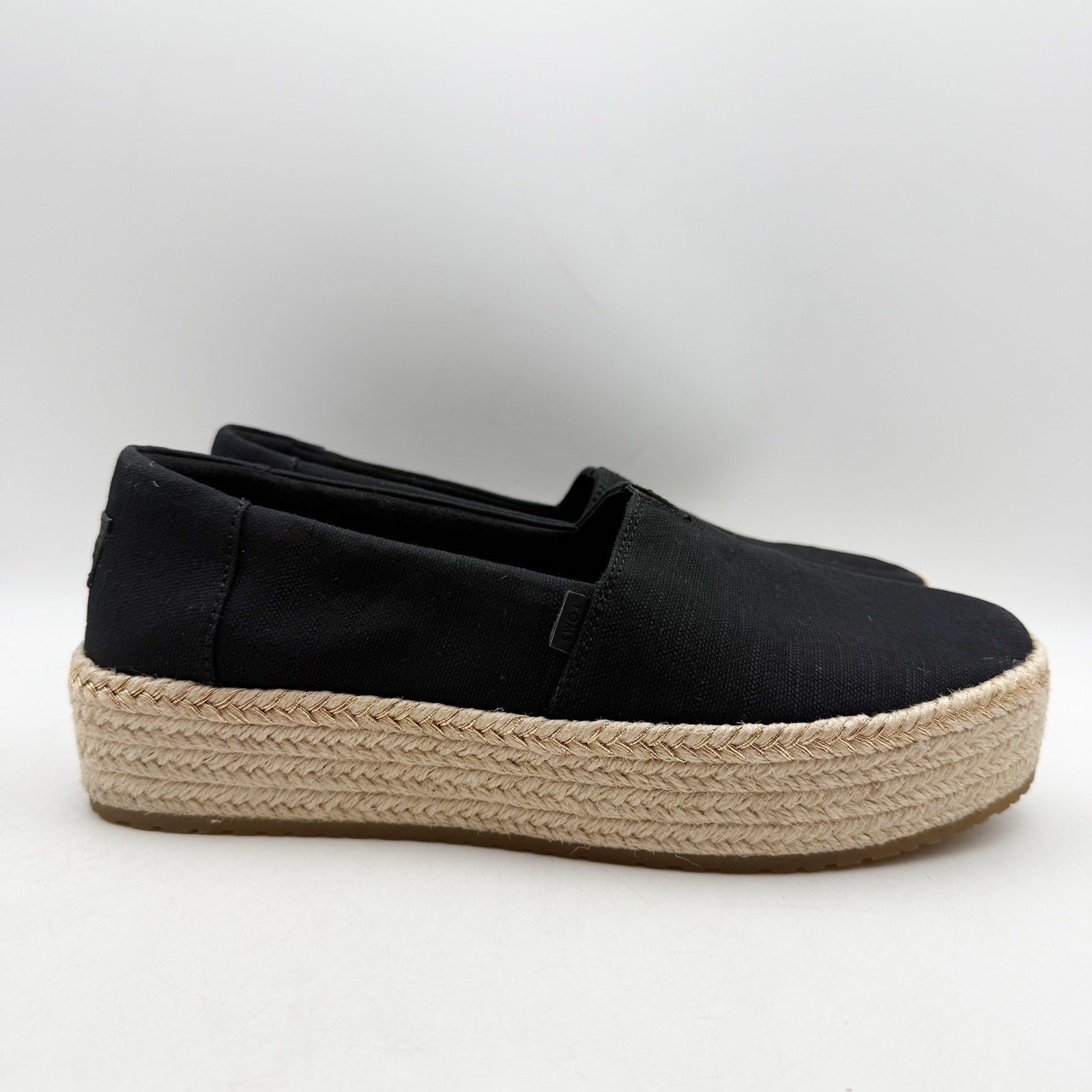 TOMS Womens Valencia Platform Slip On Shoes Size 10 Black Canvas Casual NWOB