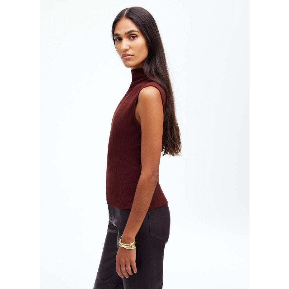 MADEWELL Womens Ribbed Mockneck Tank Top Medium Red Cabernet NT679 NWT