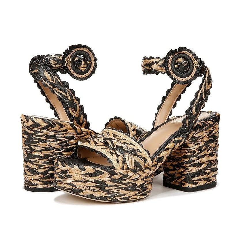 Sam Edelman Womens Iliana Espadrille Heeled Sandals Size 9 Beige Black NWOB