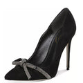 SAM EDELMAN Women's Deela Rhinestone Bow Pumps 9M Black Satin Pointed Toe