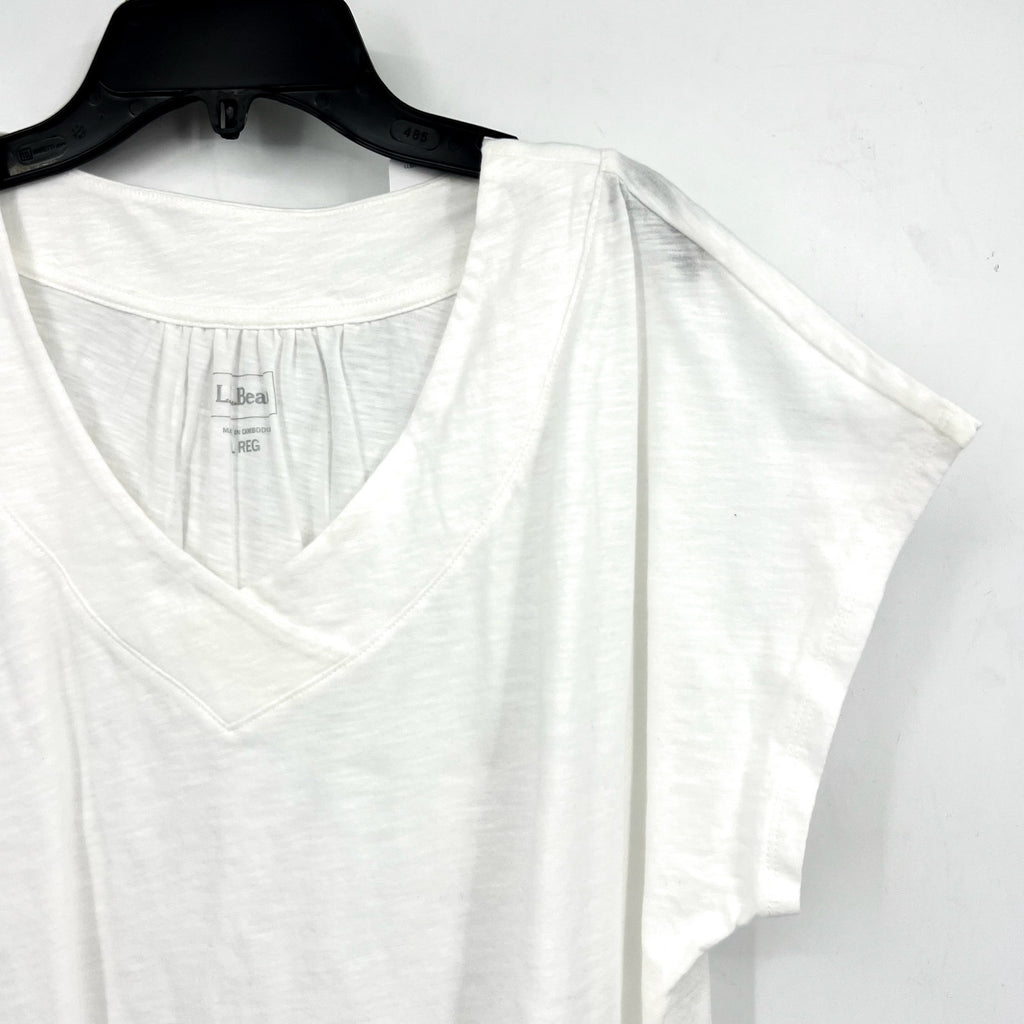L.L BEAN Women's Organic Cotton V-Neck Cap-Sleeve Tee Large Reg White NWT