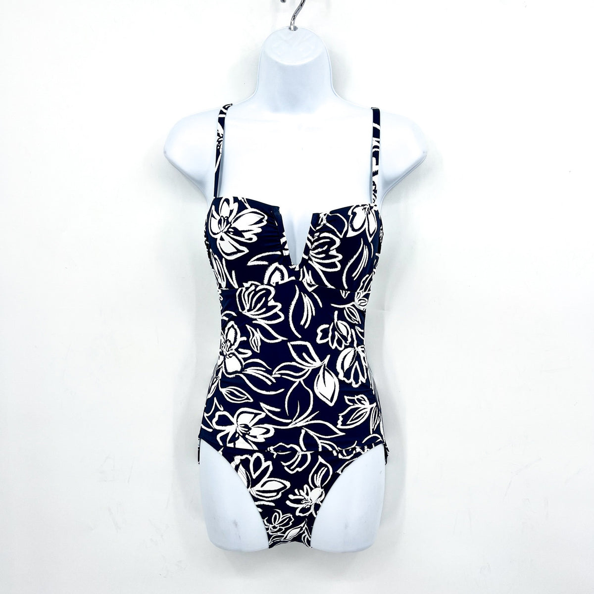 LAUREN RALPH LAUREN Allora Floral Underwire OTS One Piece 14 Blue White NWOT