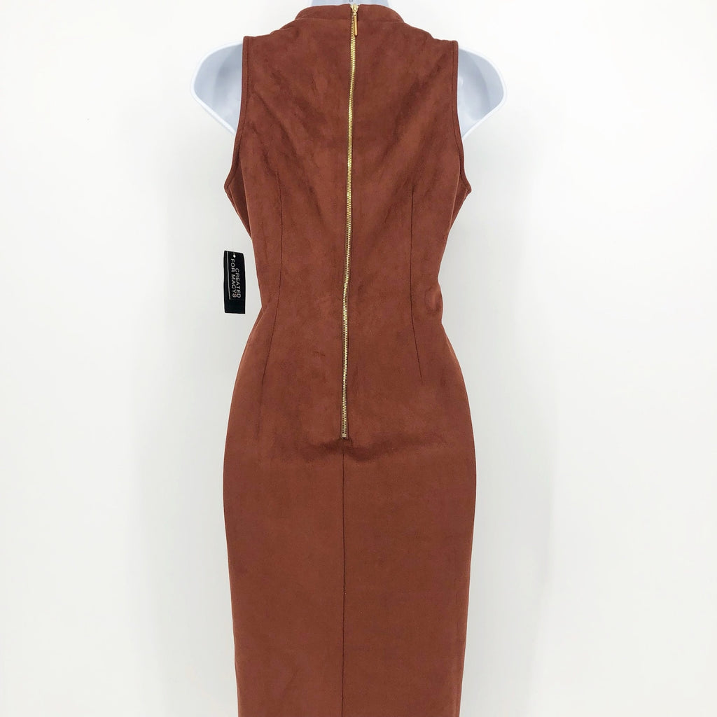 INC International Concepts Midi Dress SIZE 2 Brown Faux Suede Sleeveless NWT