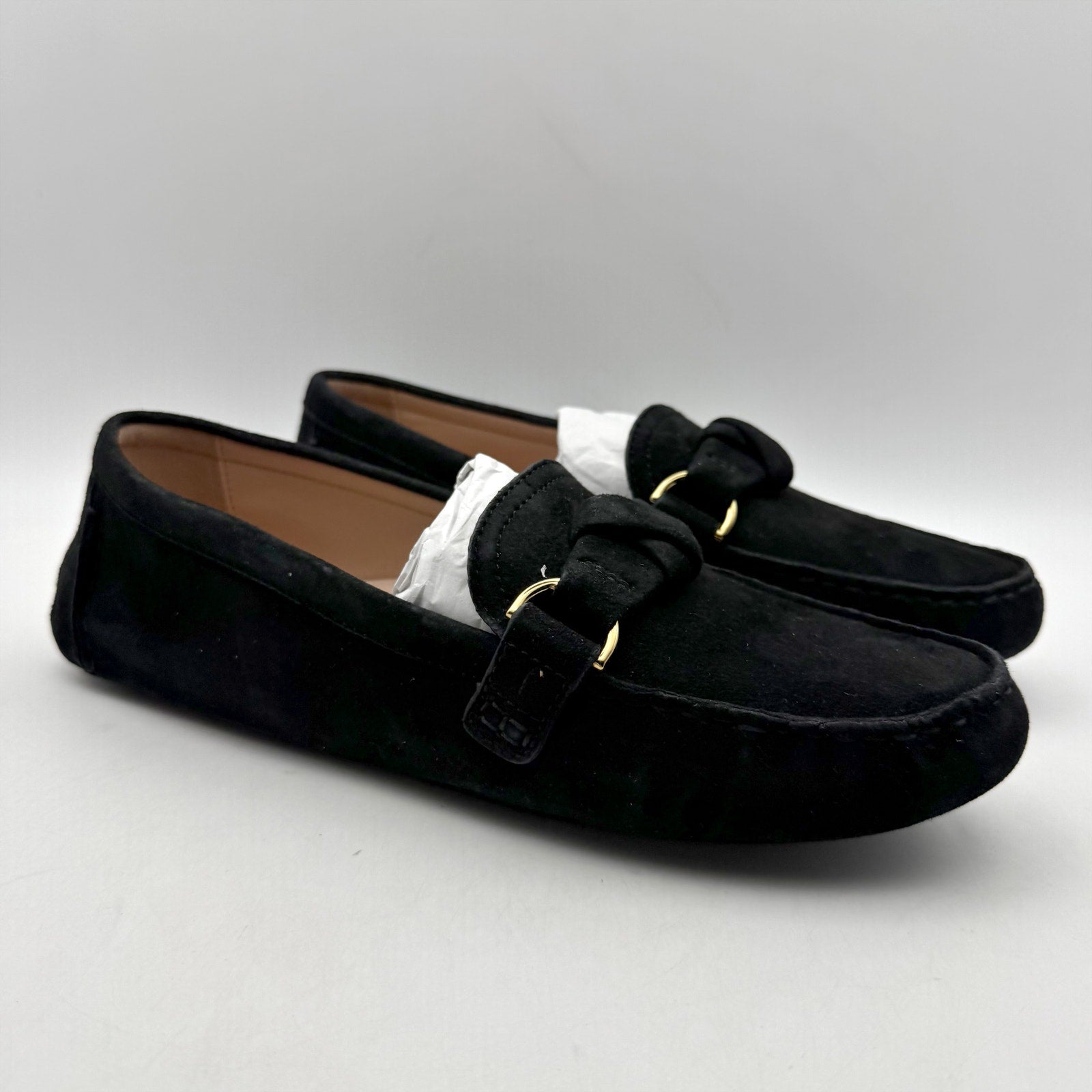 Cole Haan Womens Emmie Knot Driver Loafers US 8 B EU 38.5 Black Suede NIB