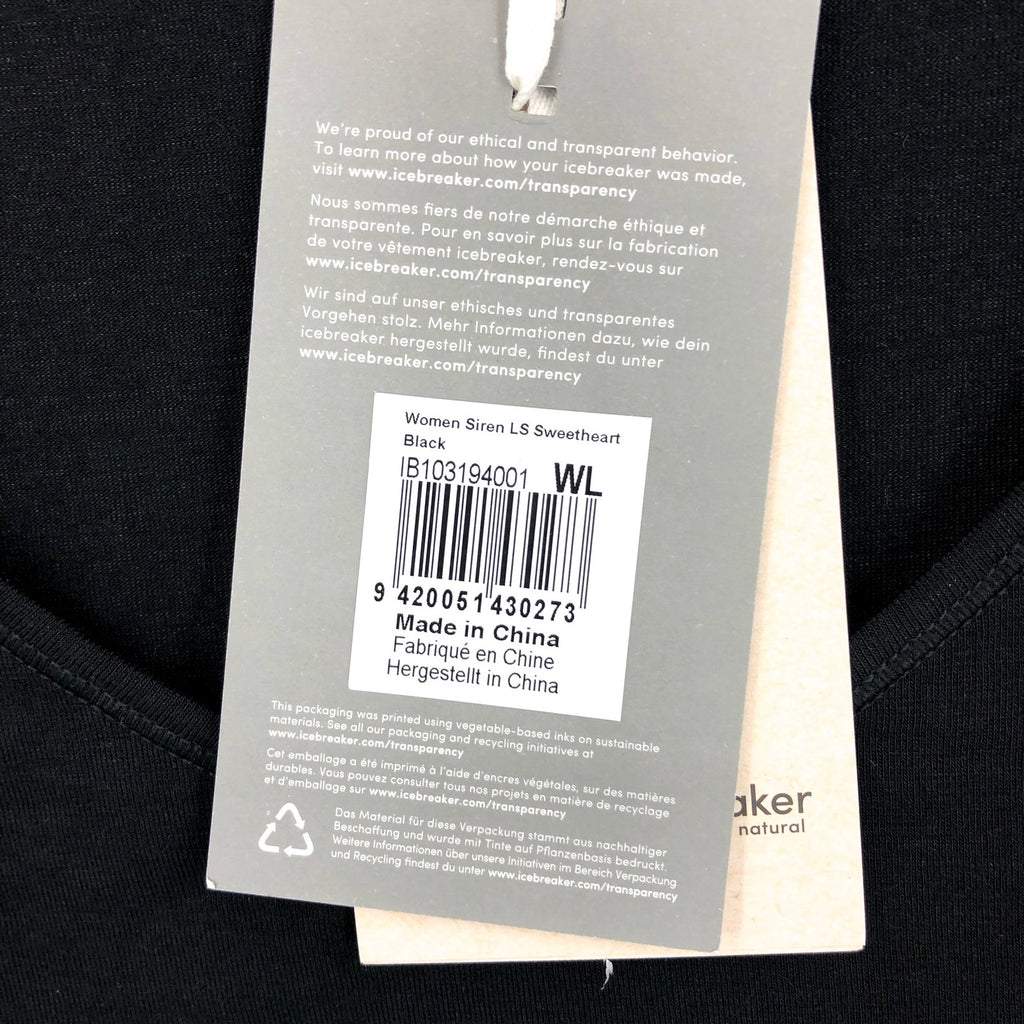 ICEBREAKER Women's Merino 150 Siren Long Sleeve Sweetheart Top Large Black NWT