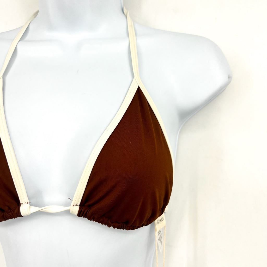 L*SPACE Women's Aspen Triangle Halter Bikini Top Medium Coffee Brown Cream NWT