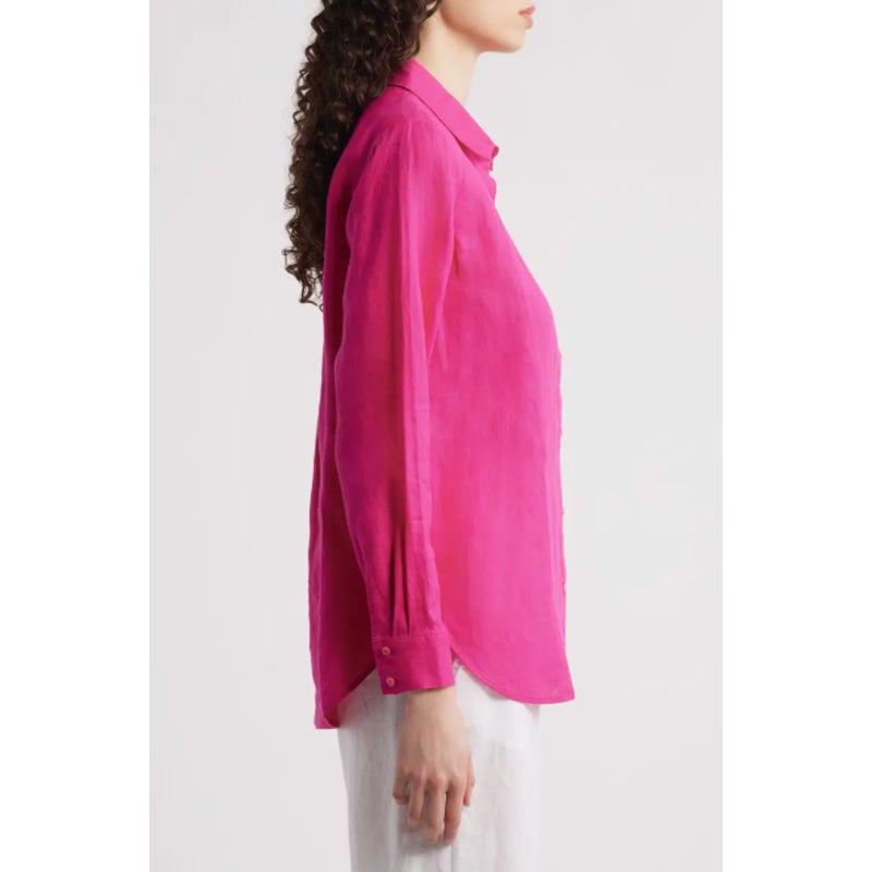 EILEEN FISHER Women's Button-Up Shirt Medium Pink Organic Linen Long Sleeve NWOT