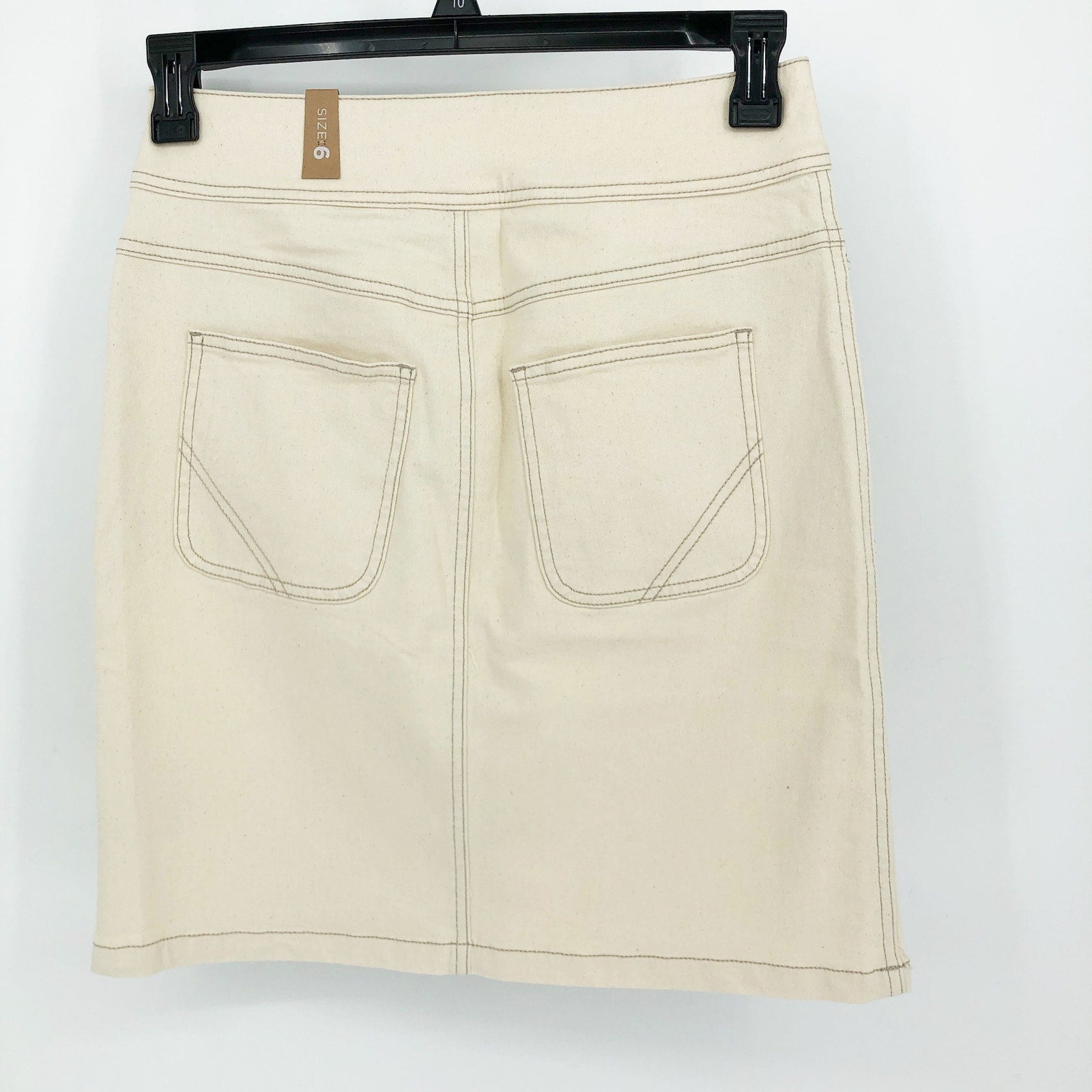 PRANA Womens Broadway Denim Skirt Size 8 Natural Cream Knee Length Stretch NWT