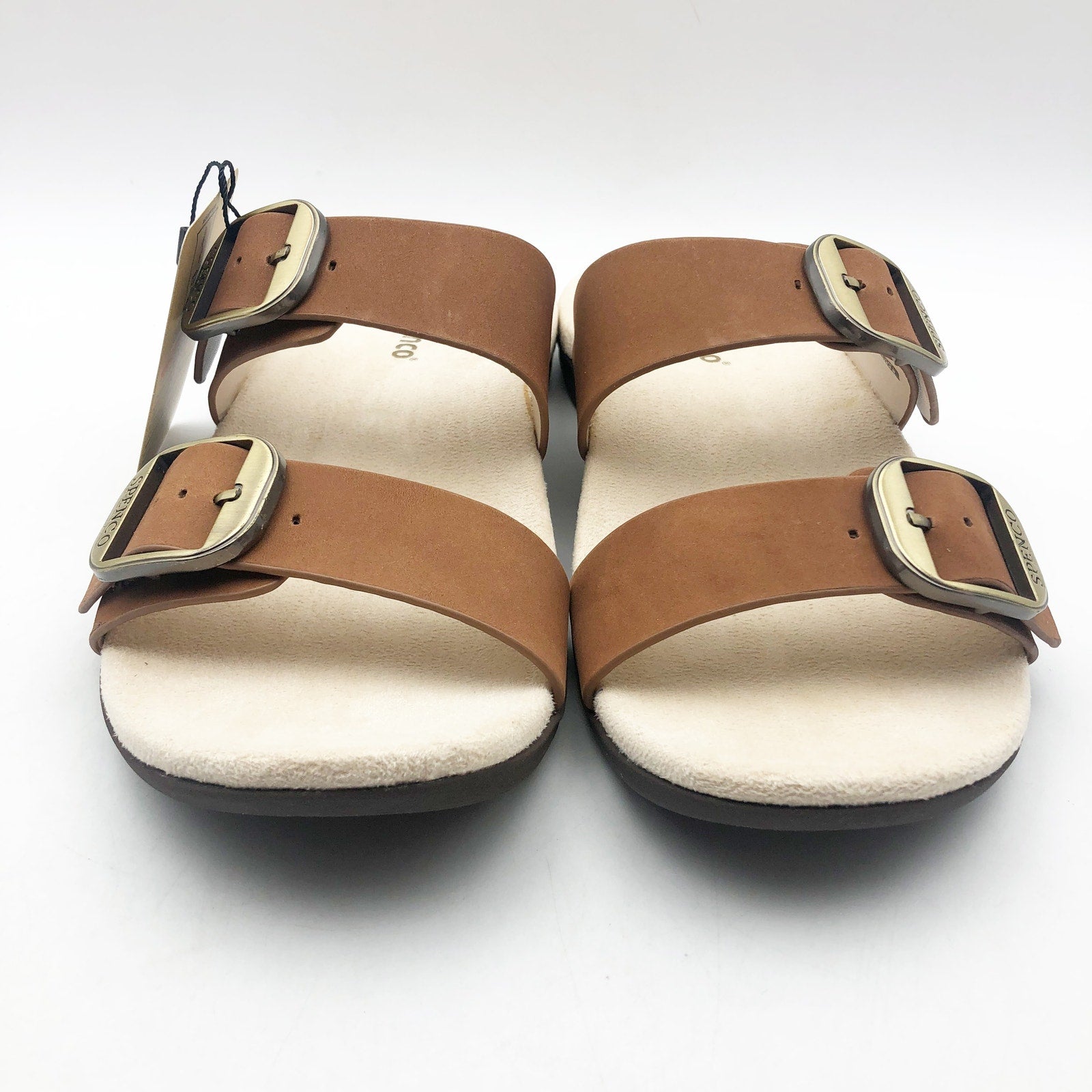 Spenco Womens Vista Slip On Sandals US 7.5 WIDE Tan Saddle Leather APMA NIB