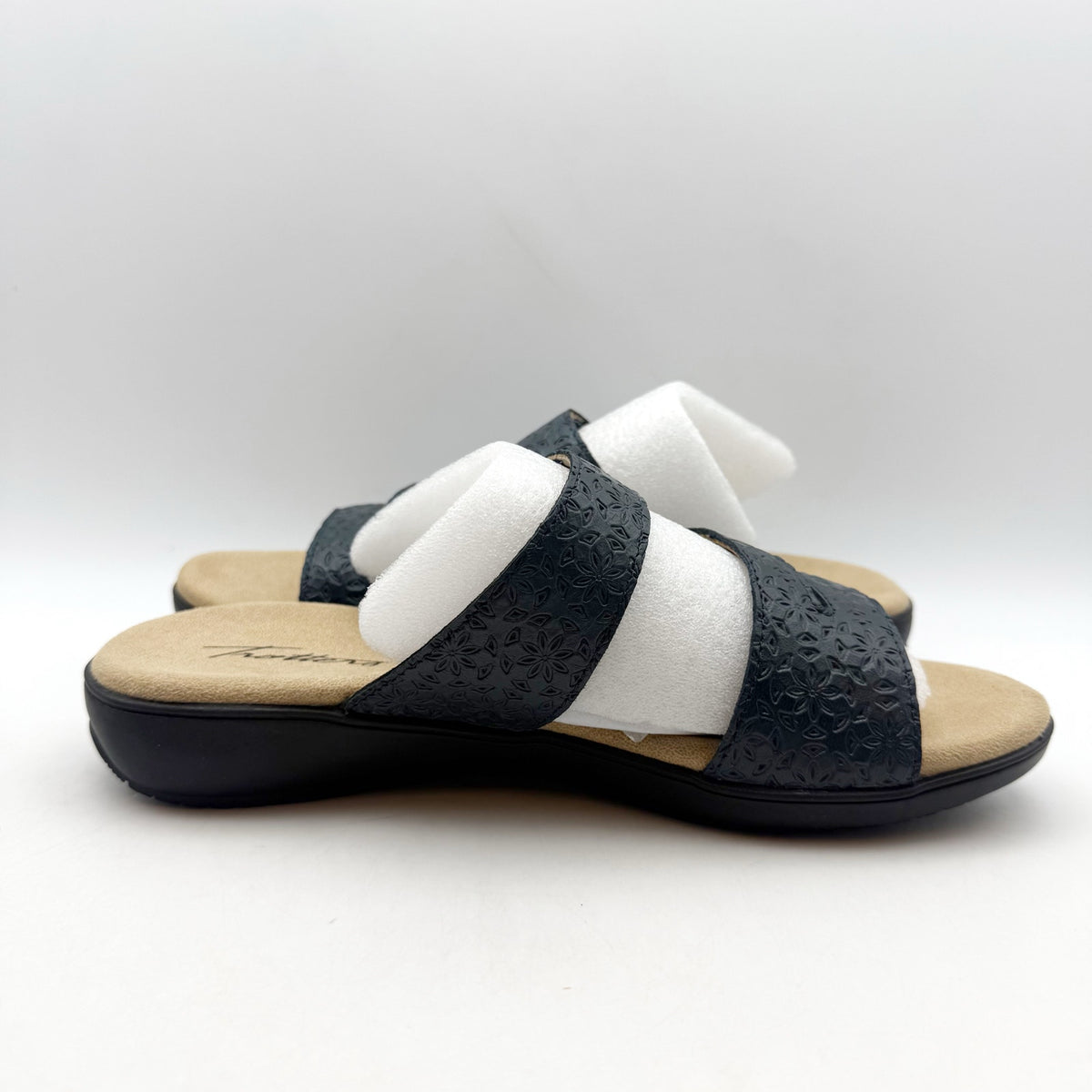 Trotters Womens Rose Tool Sandals Size 9.5 Wide Navy Blue Leather NIB