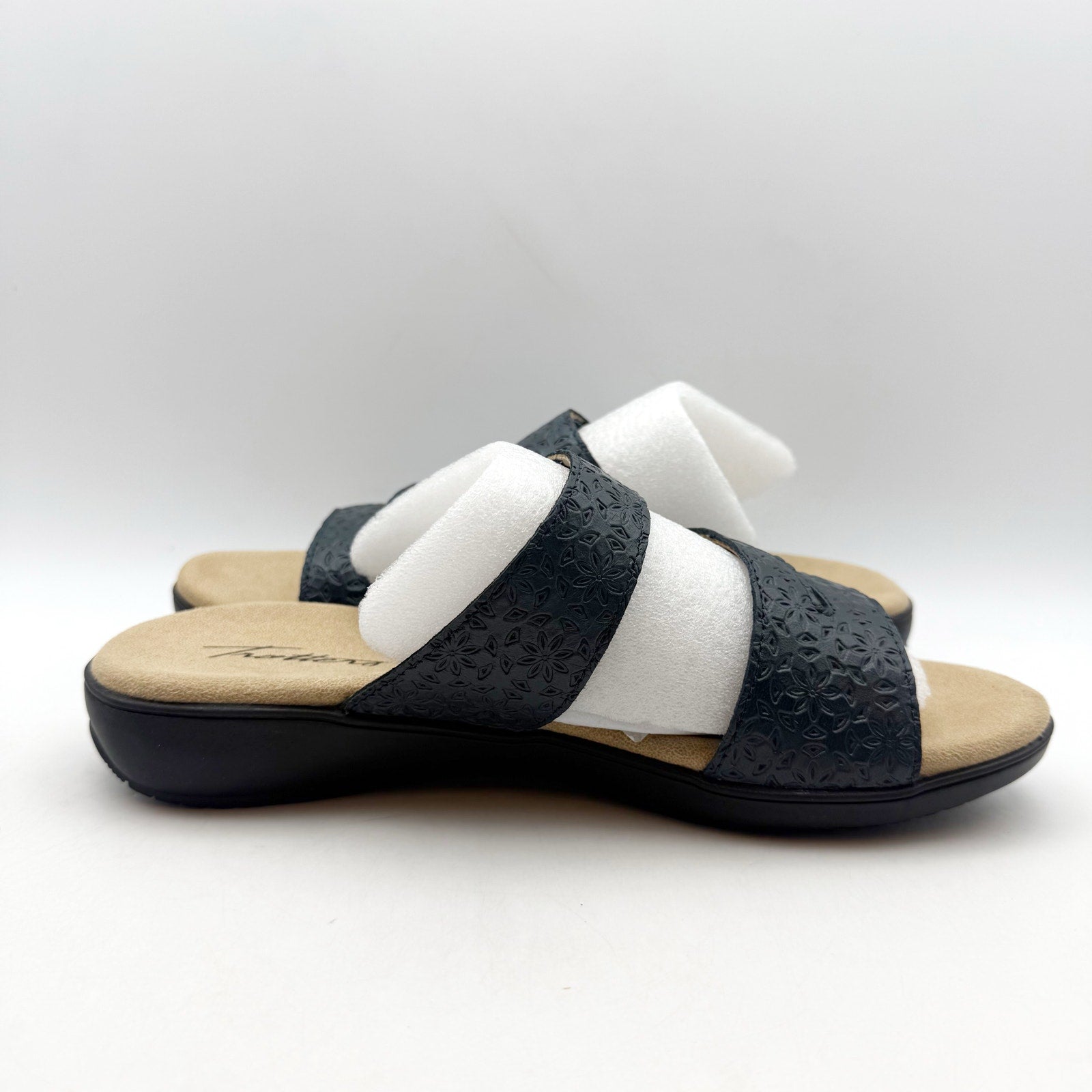 Trotters Womens Rose Tool Sandals US 9.5 Wide Navy Blue Leather NIB
