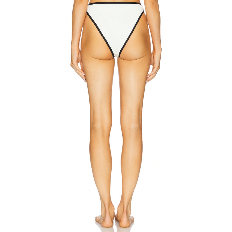 L*SPACE Women's Nora Ribbed Bitsy Bikini Bottom Small Cream Black High Waist NWT