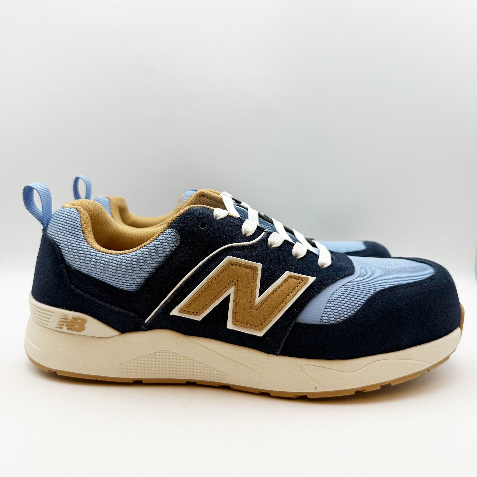 New Balance Mens Work Safety Elite Lite Shoe 8.5 Light Blue Navy Comp Toe NWOB