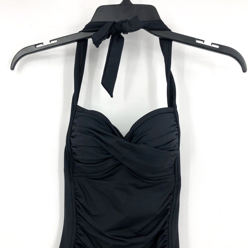 SEAFOLLY COLLECTIVE Women's Boyleg One Piece Swimsuit Size 6 Black Halter NWT