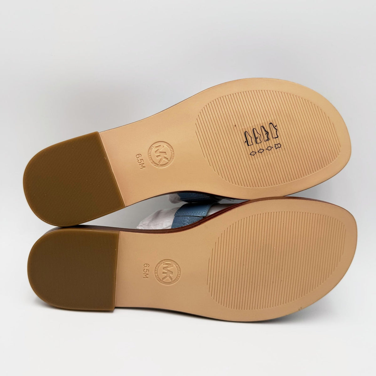 Michael Kors Womens Erin Leather Flat Sandals Size 6.5 Light Blue Chambray NIB