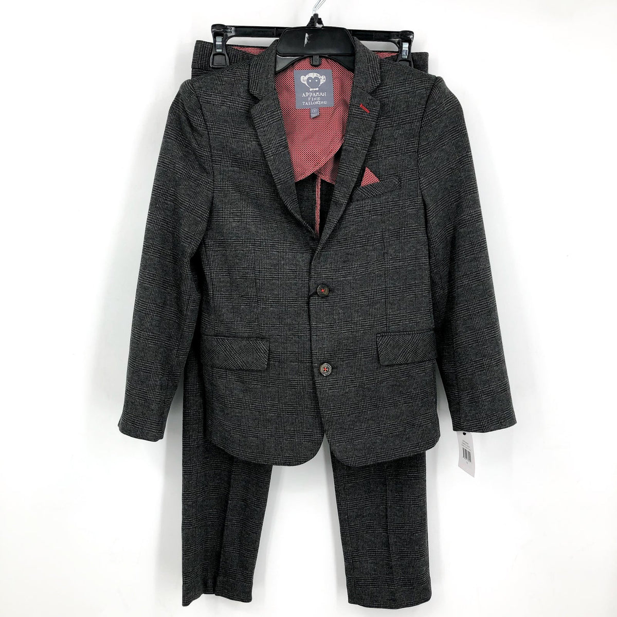 APPAMAN Boy's Two-Piece Stretchy Mod Suit Set Size 12 Grey Glen Plaid NWT