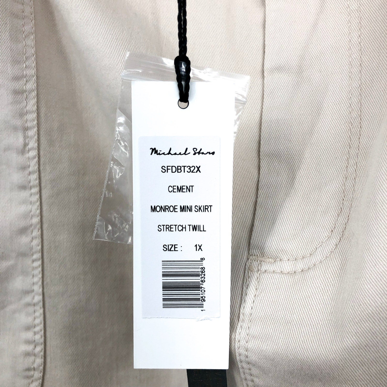 MICHAEL STARS Women's Monroe Twill Miniskirt 1X Khaki Cement Pockets Stretch NWT