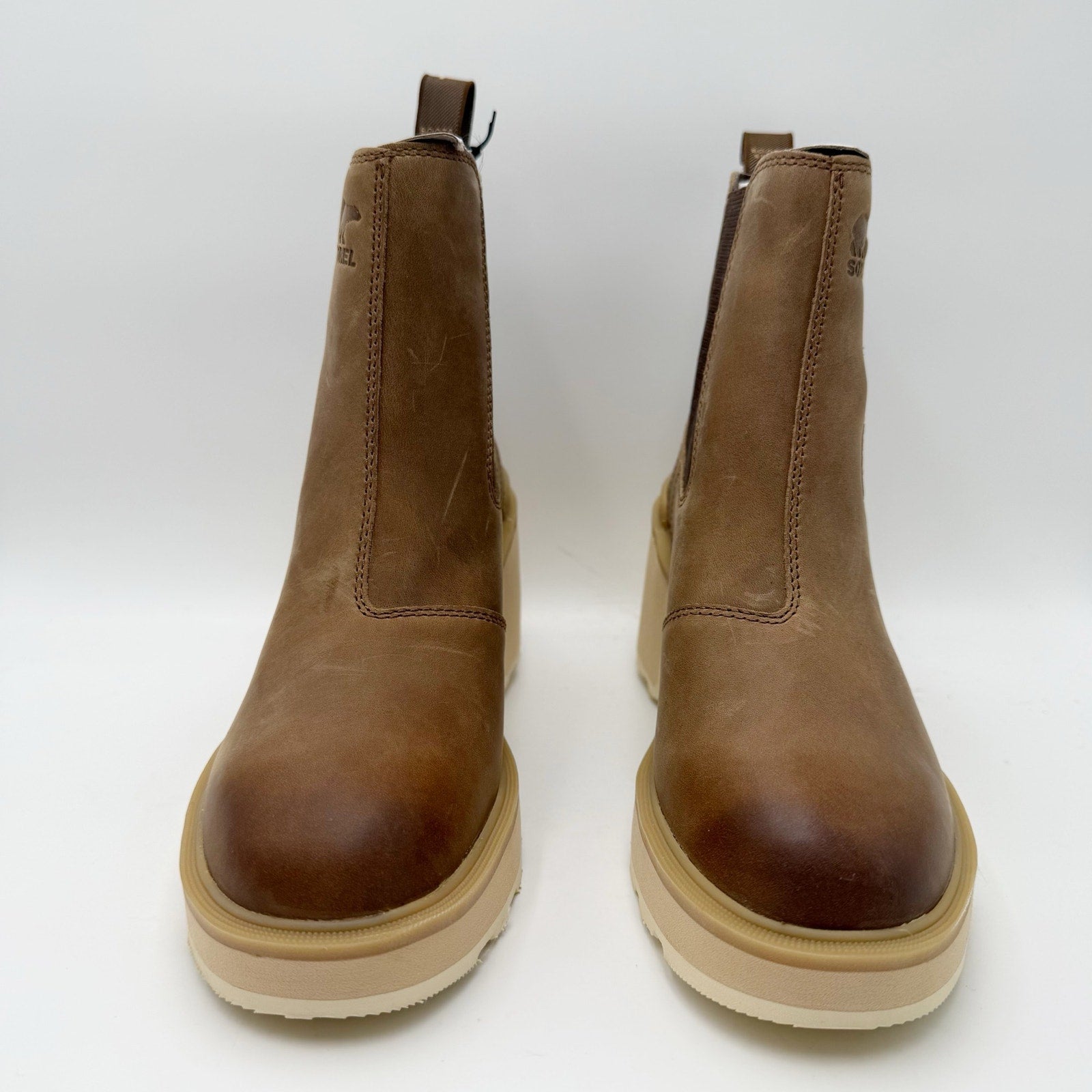 Sorel Womens Hi-Line Heel Chelsea Boot US 8 Taupe Tan Leather Waterproof NIB