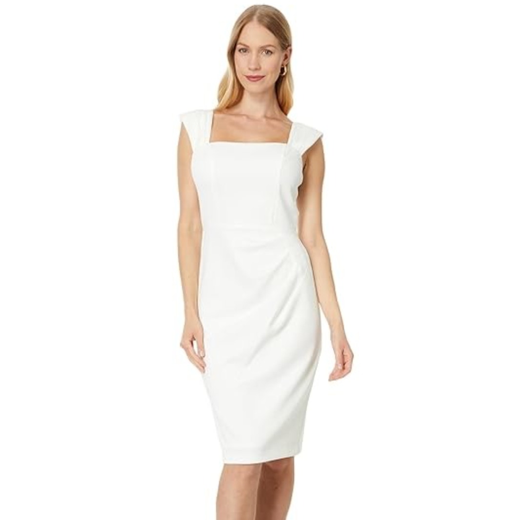 VINCE CAMUTO Women's Scuba Sheath Dress Size 12 White Square Neck NWT
