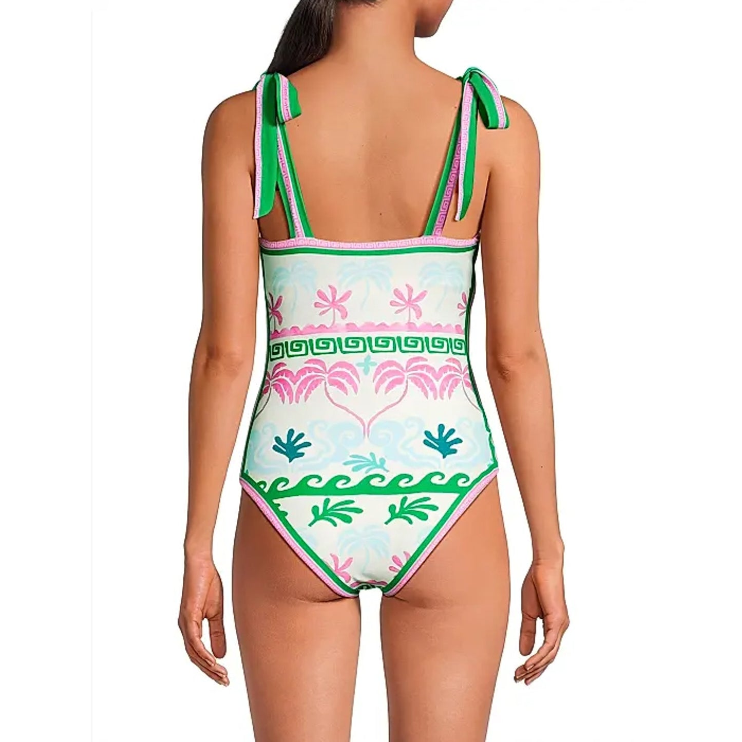 BEACH RIOT Women Shona One Piece Swimsuit Medium White Tropical Palm Tie NWT