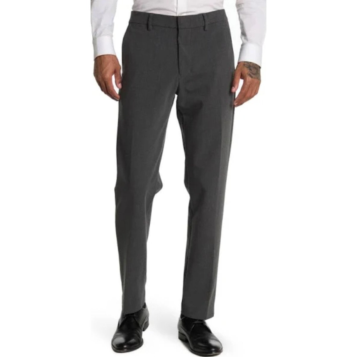 NORDSTROM Men's Trim Fit Trousers Pants 36R Dark Grey Flat Front Stretch NWT