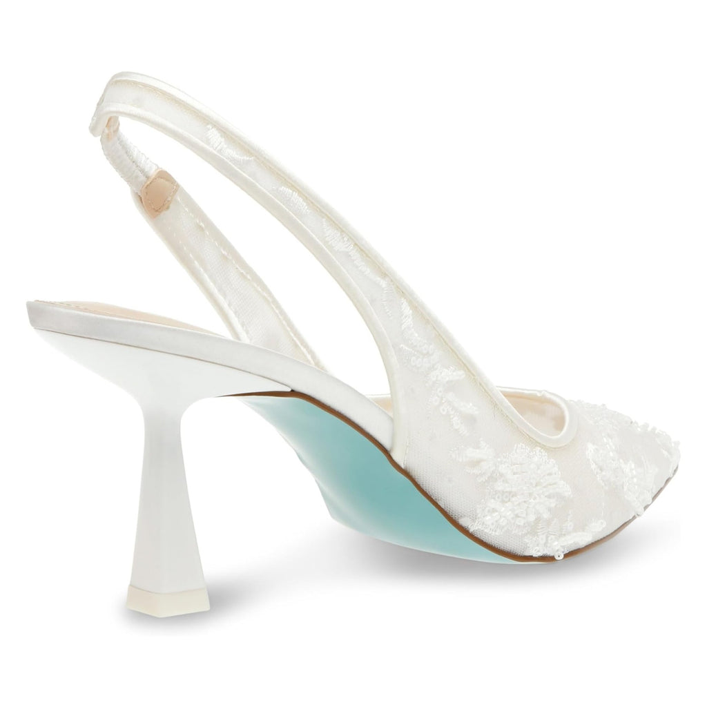 Blue Betsey Johnson Womens Nikki High Heels Size 7.5 White Lace Sling Back NWOB